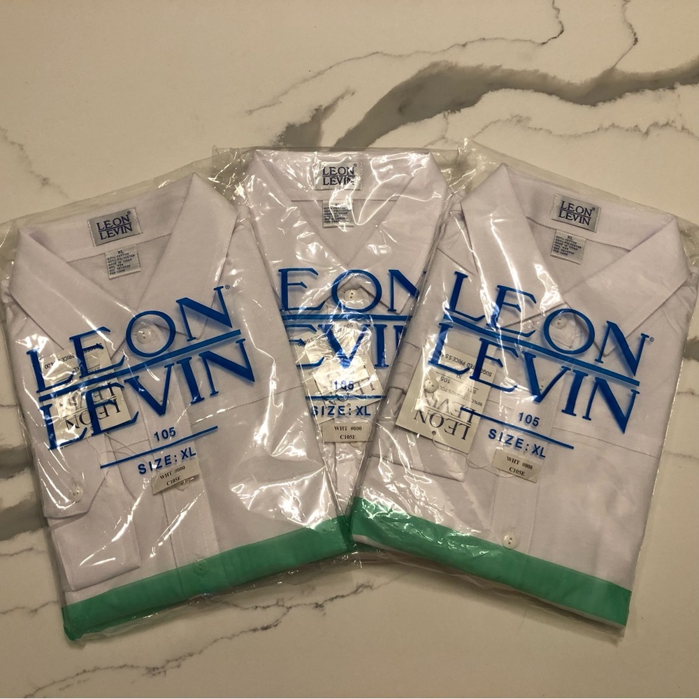 NWT Leon Levin White Long-Sleeve Classic Polo Shirts (3) XL